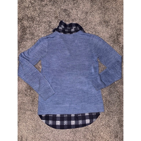 Croft & Barrow Women's Blue‎ V-Neck Sweater w/ Plaid Collared Detail/Under Layer - Picture 9 of 9